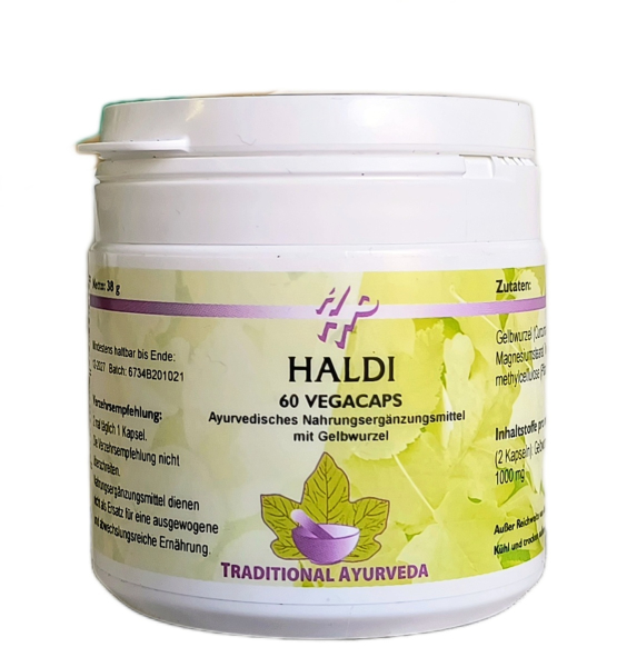 Haldi, Gelbwurzelpulver, 60 Kapseln in Dose von Traditional Ayurveda